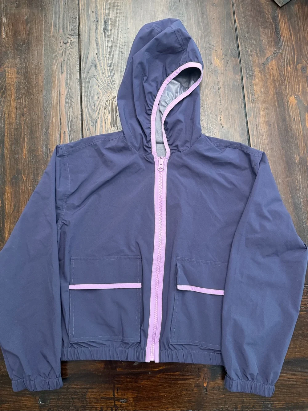 Zella Navy Hooded Windbreaker with Lilac Trim